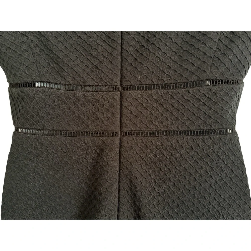 Rebecca Taylor Dress 10 Black Textured Fit‎ Flare Ladder Lace Cap Sleeve V Neck